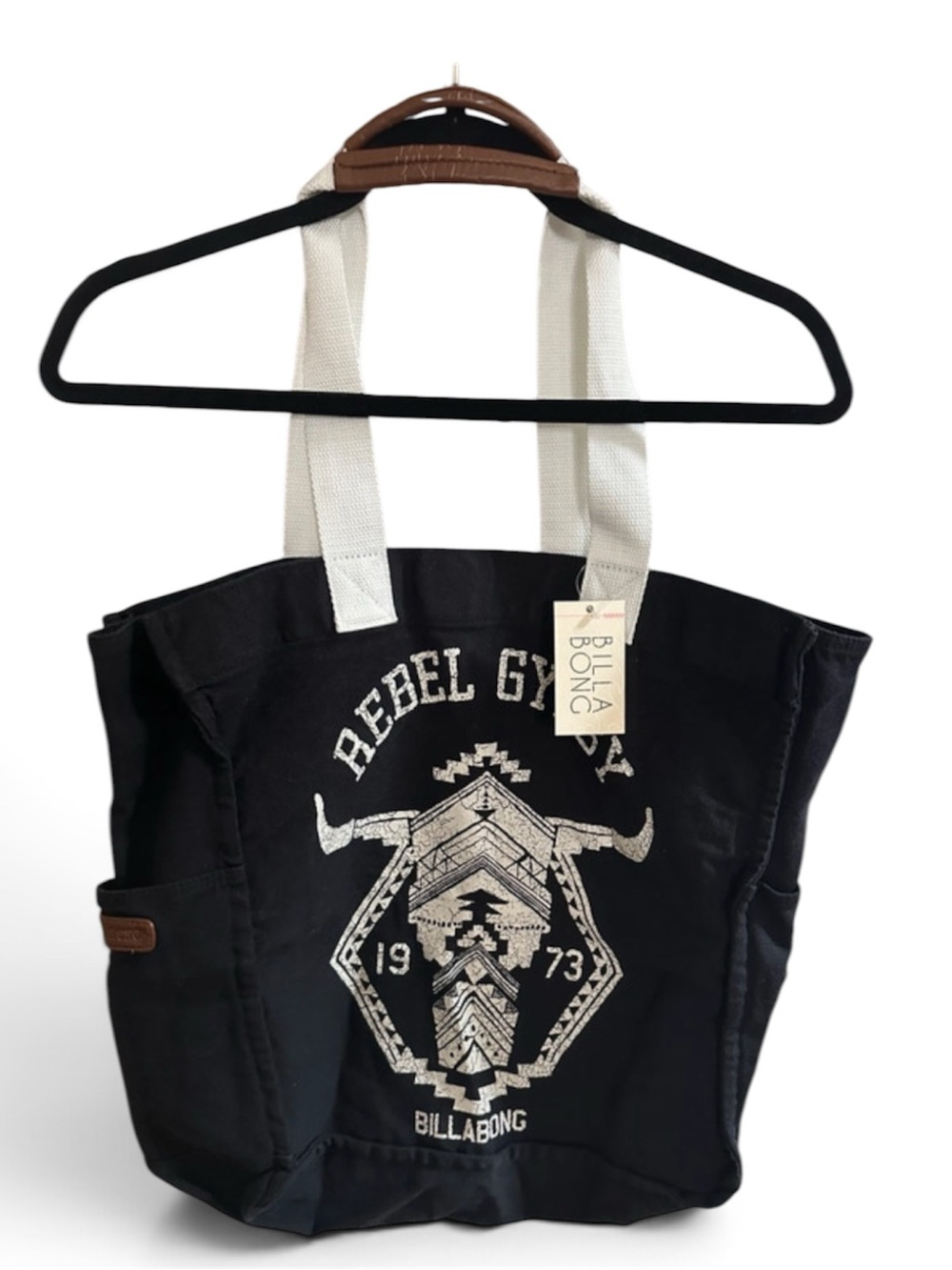 Billabong NEW Black Tote with White Straps and Southwestern Print